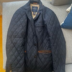 Brooks Brothers Blue Quilted Jacket with Tan Accents